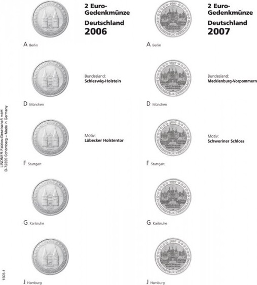 Vordruckblatt karat 2 Euro-Gedenkmünze DEUTSCHE BUNDESLÄNDER: 2006/2007, Schleswig-Holstein / Mecklenburg-Vorpommern