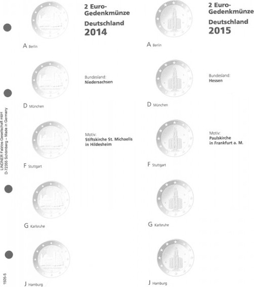 Vordruckblatt karat 2 Euro-Gedenkmünze DEUTSCHE BUNDESLÄNDER: 2014/2015, Niedersachsen/Hessen