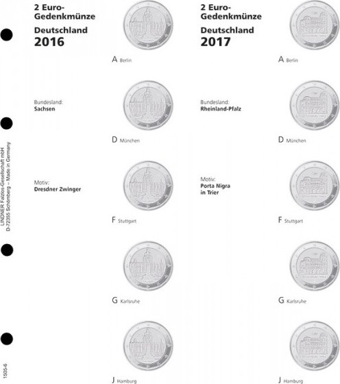 Vordruckblatt karat 2 Euro-Gedenkmünze DEUTSCHE BUNDESLÄNDER: 2016/2017 Sachsen-Reinland-Pfalz