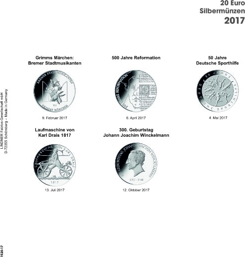 Vordruckblatt karat 20 Euro-Silbermünzen Bundesrepublik Deutschland 2017
