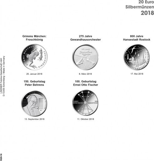 Vordruckblatt karat 20 Euro-Silbermünzen Bundesrepublik Deutschland 2018