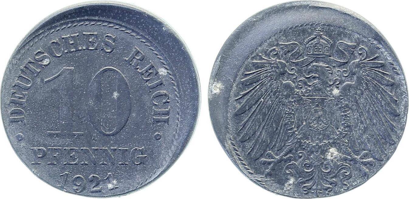 10 Pfennig 1921 Fehlprägung 10 Pfennig 1921 dezenntriert 15% f prfr J 299 fast prägefrisch