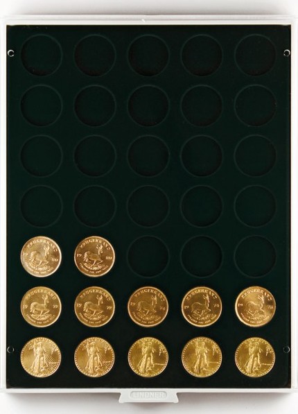 Velourseinlage, schwarz, mit 35 runden Vertiefungen für Münzen mit Ø32,5 mm, z.B. für deutsche 20 Euro- bzw. 10 Euro-Silbermünze