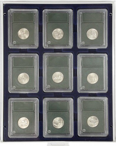 Velourseinlage, dunkelblau, für 9 US-Münzkapseln (Slabs) bis zu einem Format von 63x85 mm