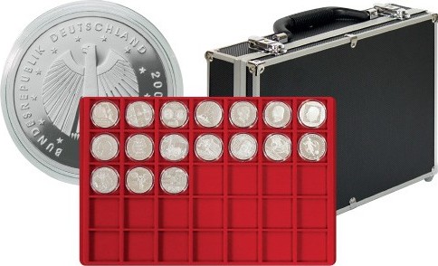 Großer Münzen-Sammelkoffer mit 8 Münztableaus für 280 Münzen oder Münzkapseln bis 39 mm Ø