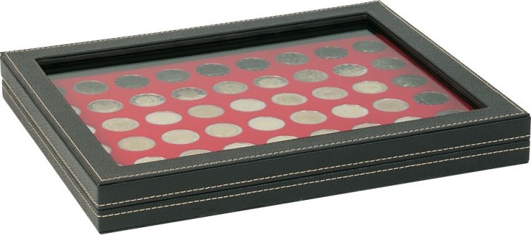 Münzkassette NERA M PLUS mit hellroter Münzeinlage mit 54 runden Vertiefungen für Münzen mit Ø 25,75 mm, z.B. für 2 Euro-Münzen
