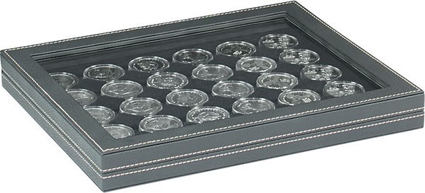 Münzkassette NERA M PLUS mit schwarzer Münzeinlage mit 30 runden Vertiefungen für Münzkapseln mit Außen-Ø 37,5 mm, z.B. für orig