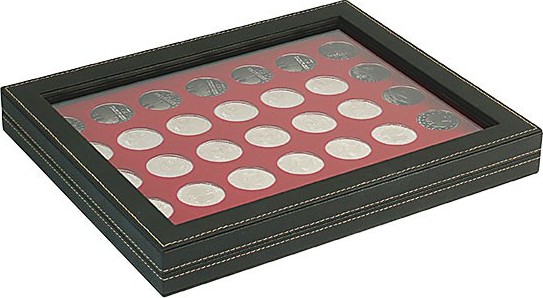 Münzkassette NERA M PLUS mit dunkelroter Münzeinlage mit 35 runden Vertiefungen für Münzen mit Ø 32,5 mm, z.B. für deutsche 20 E