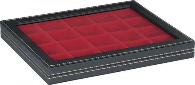 Sammelkassette NERA M mit Sichtfenster mit hellroter Einlage mit 20 quadratischen Fächern