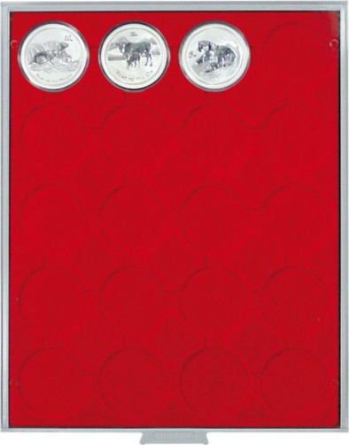 Velourseinlage, hellrot, für 20 St. 1 oz. Silbermünzen LUNAR II in Originalkapsel