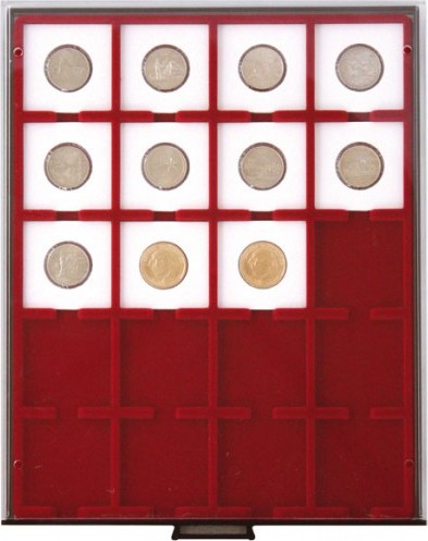 Velourseinlage, dunkelrot, mit 20 quadratischen Fächern für Münzrähmchen 50x50 mm/Münzkapseln CARRÉE/OCTO Münzkapseln
