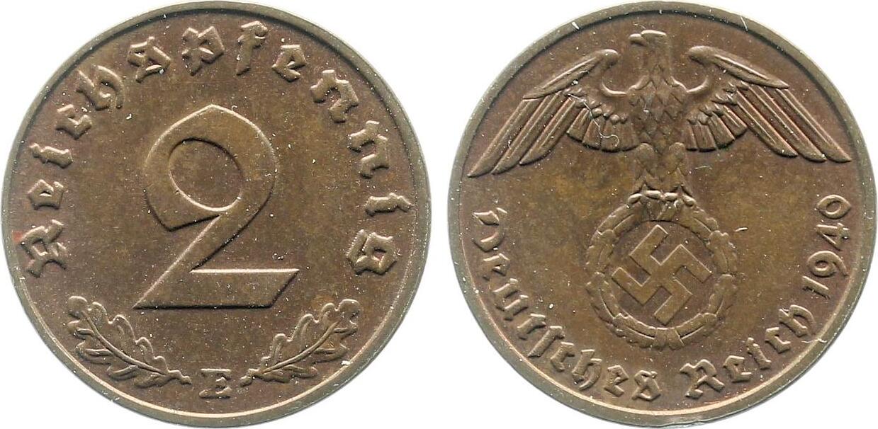 2 Pfennig 1940 2 Pfennig 1940 E vz/st J 362 Drittes Reich vorzüglich/stempelglanz