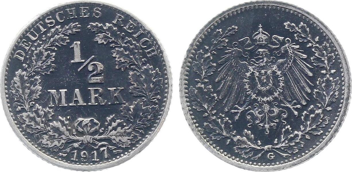 1/2 Mark 1917 1/2 Mark 1917 G vz/st geschwärzt J 016 vorzüglich/stempelglanz