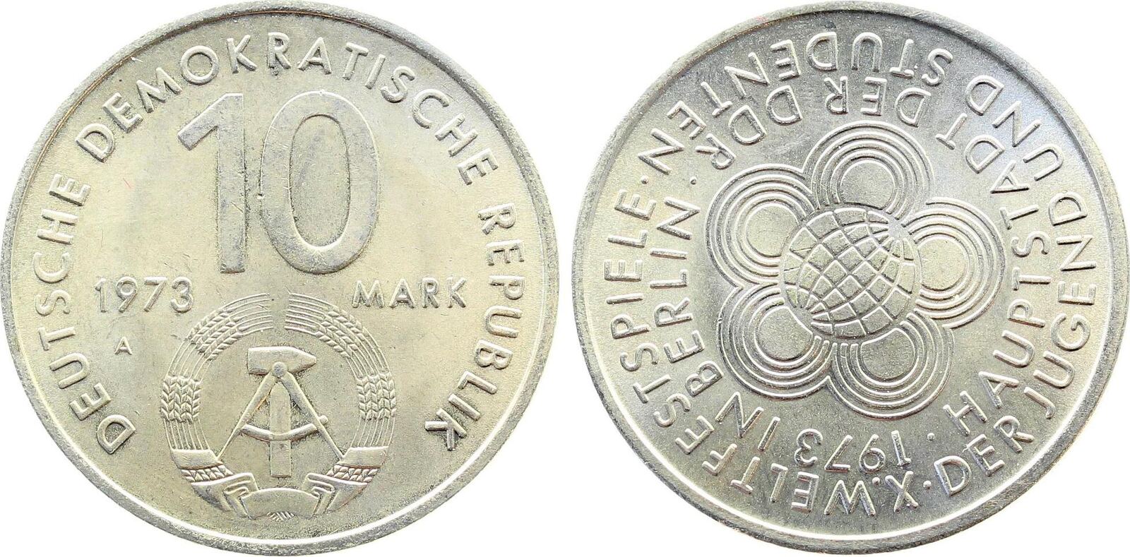 10 Mark 1973 Fehlprägung 10 Mark DDR Stempeldrehung 300° J1545 vorzüglich/stempelglanz