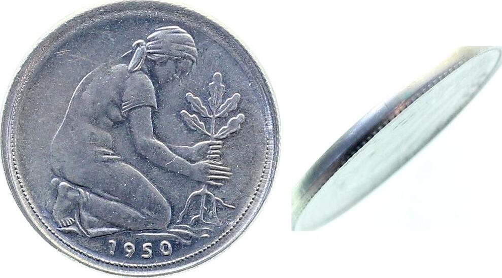 50 Pfennig 1950G 50 Pfennig 1950G ohne Riffelrand ! Stgl ! TOP Stgl