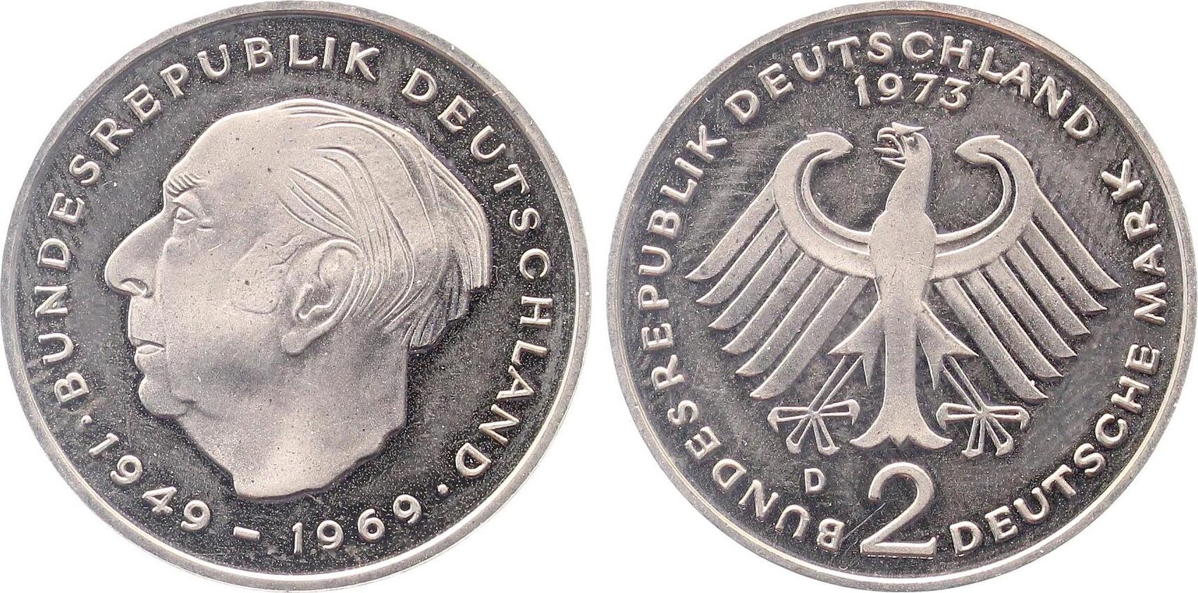2 DM 1973 Variante 2 Mark 1973D Heuss EPA 13v1 alte Randschrift Polierte Platte