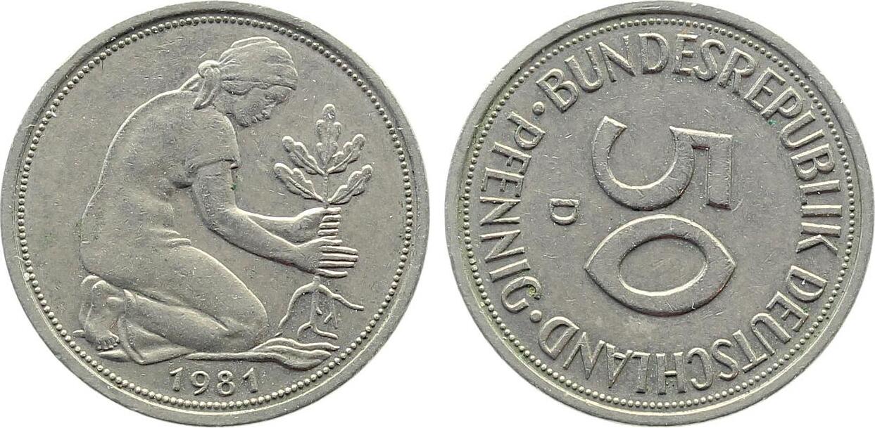 50 Pfennig 1981 Fehlprägung 50 Pfennig 1981 D Stmpeldrehung ca. 90° sehr schön