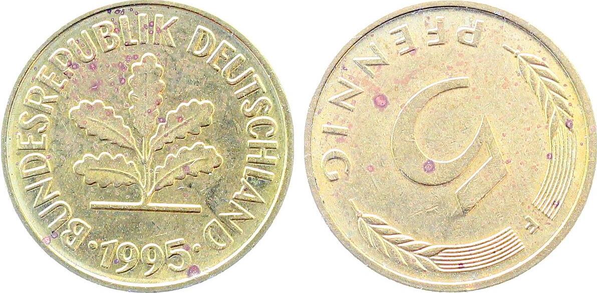 5 Pfennig 1995 Fehlprägung 5 Pfennig 1995 F Stempeldrehung ca. 140° vz vorzüglich