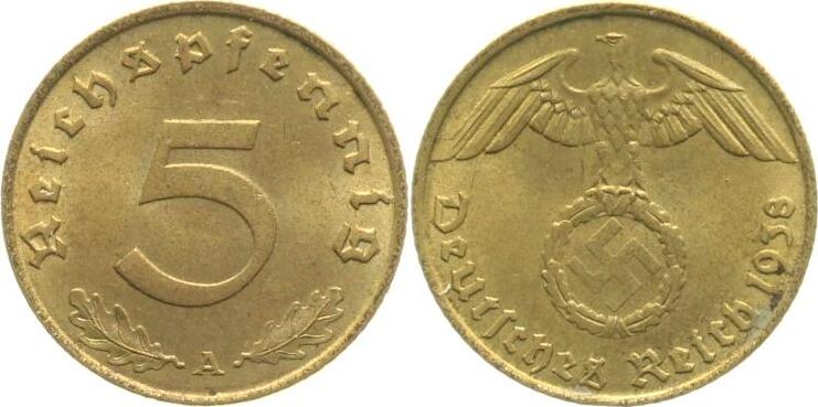 5 Pfennig 1938 5 Pfennig 1938 A prfr J 363 Drittes Reich prägefrisch