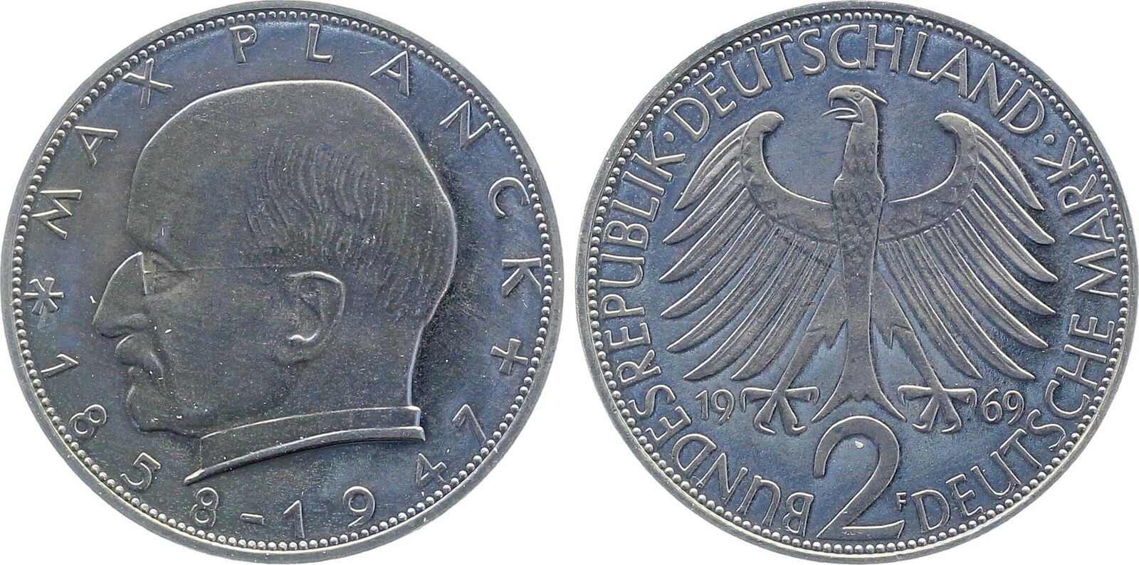 2 DM 1969 2 Mark Max Planck 1969 F Variante 48v2 PP Proof Polierte Platte