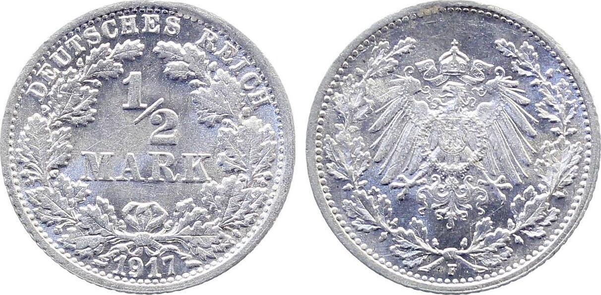 1/2 Mark 1917 1/2 Mark 1917 F prfr J 016 prägefrisch