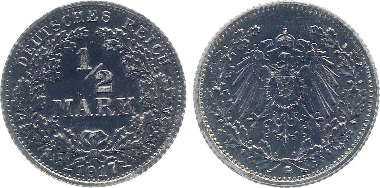 1/2 Mark 1917 1/2 Mark 1917 G prfr geschwärzt J 016 prägefrisch