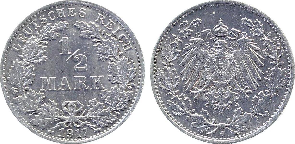 1/2 Mark 1917 1/2 Mark 1917 J f prfr J 016 fast prägefrisch