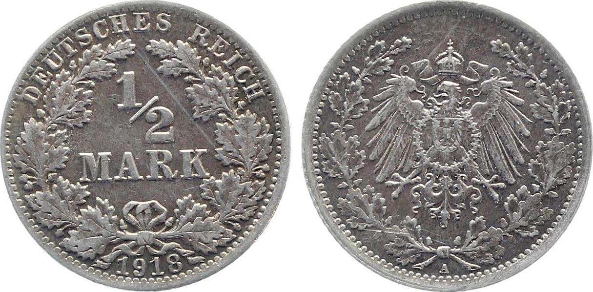 1/2 Mark 1918 1/2 Mark 1918 A prfr Erstabschlag Erstabschlag (EA)! J 016 prägefrisch