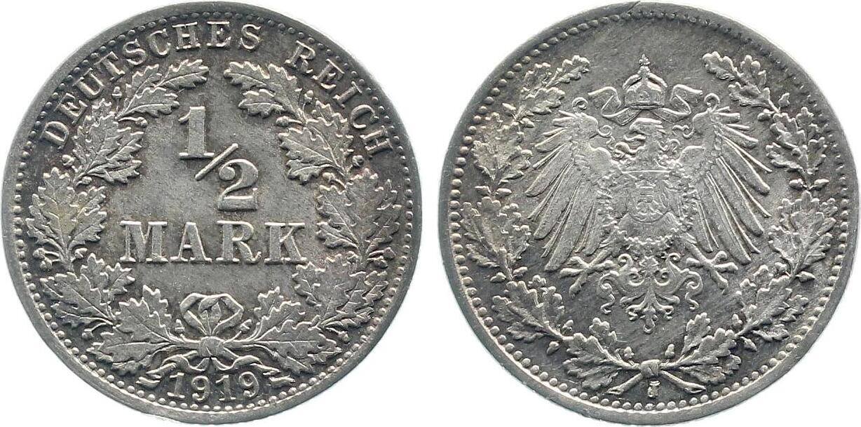 1/2 Mark 1919 1/2 Mark 1919 J prfr J 016 prägefrisch