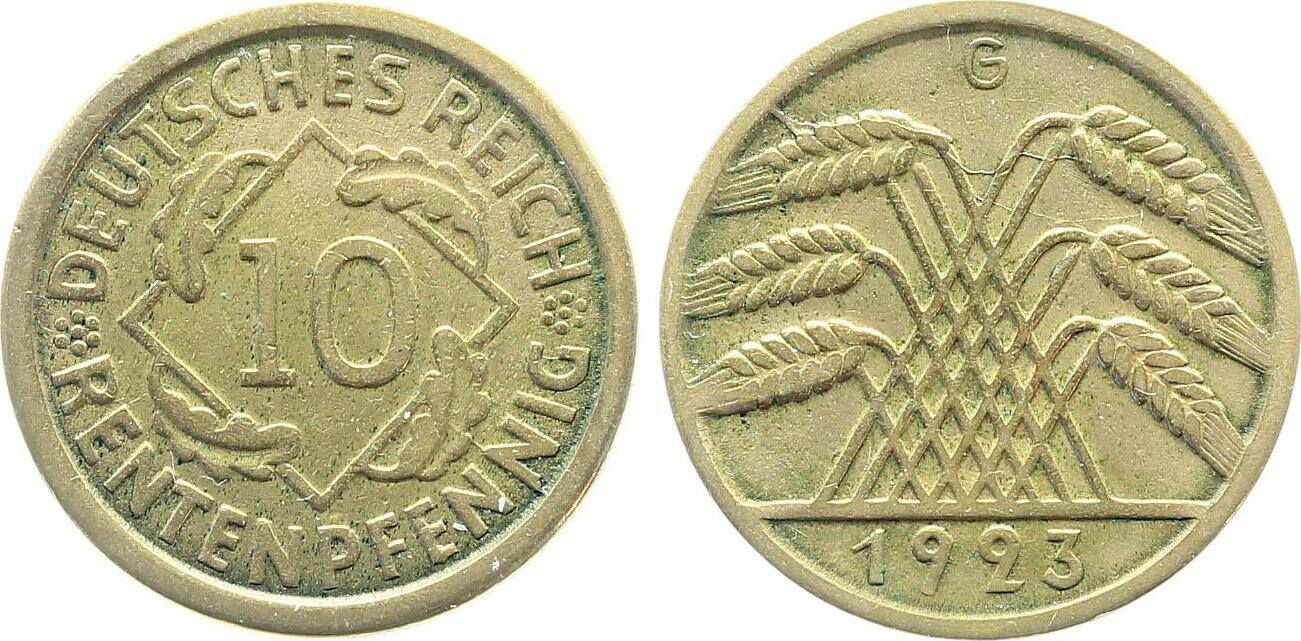 10 Rentenpfennig 1923 10 Pfennig 1923 G ss/vz J 309 sehr schön/vorzüglich