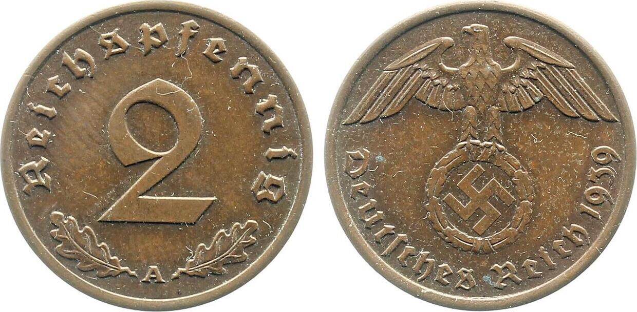 2 Pfennig 1939 2 Pfennig 1939 A vz J 362 Drittes Reich vorzüglich