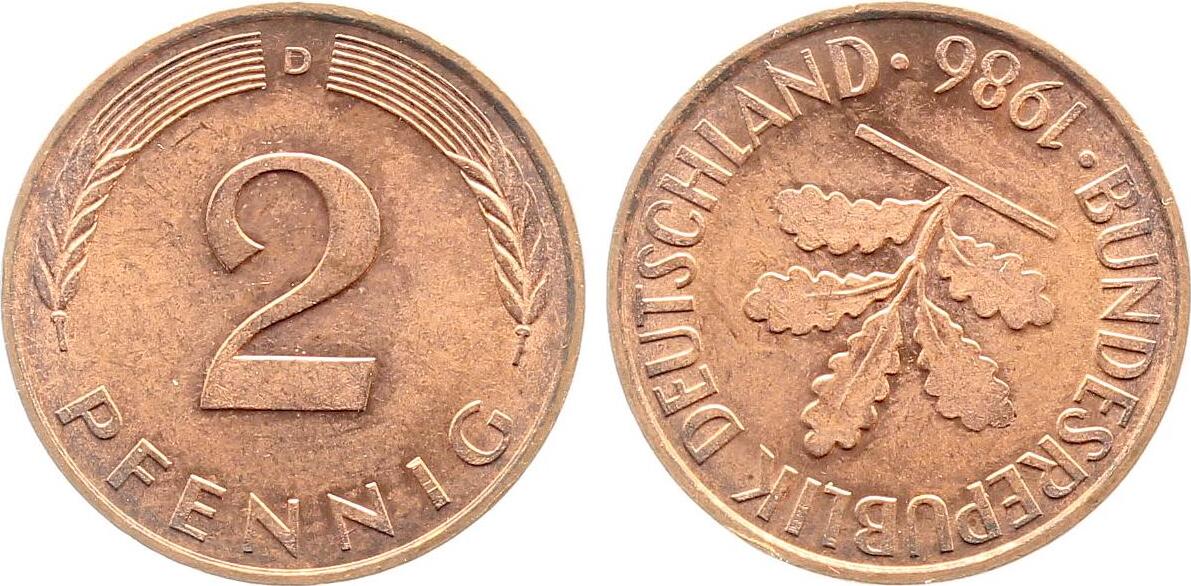 2 Pfennig 1986 Fehlprägung 2 Pfennig 1986 D Stempeldrehung ca. 210° vorzüglich/stempelglanz