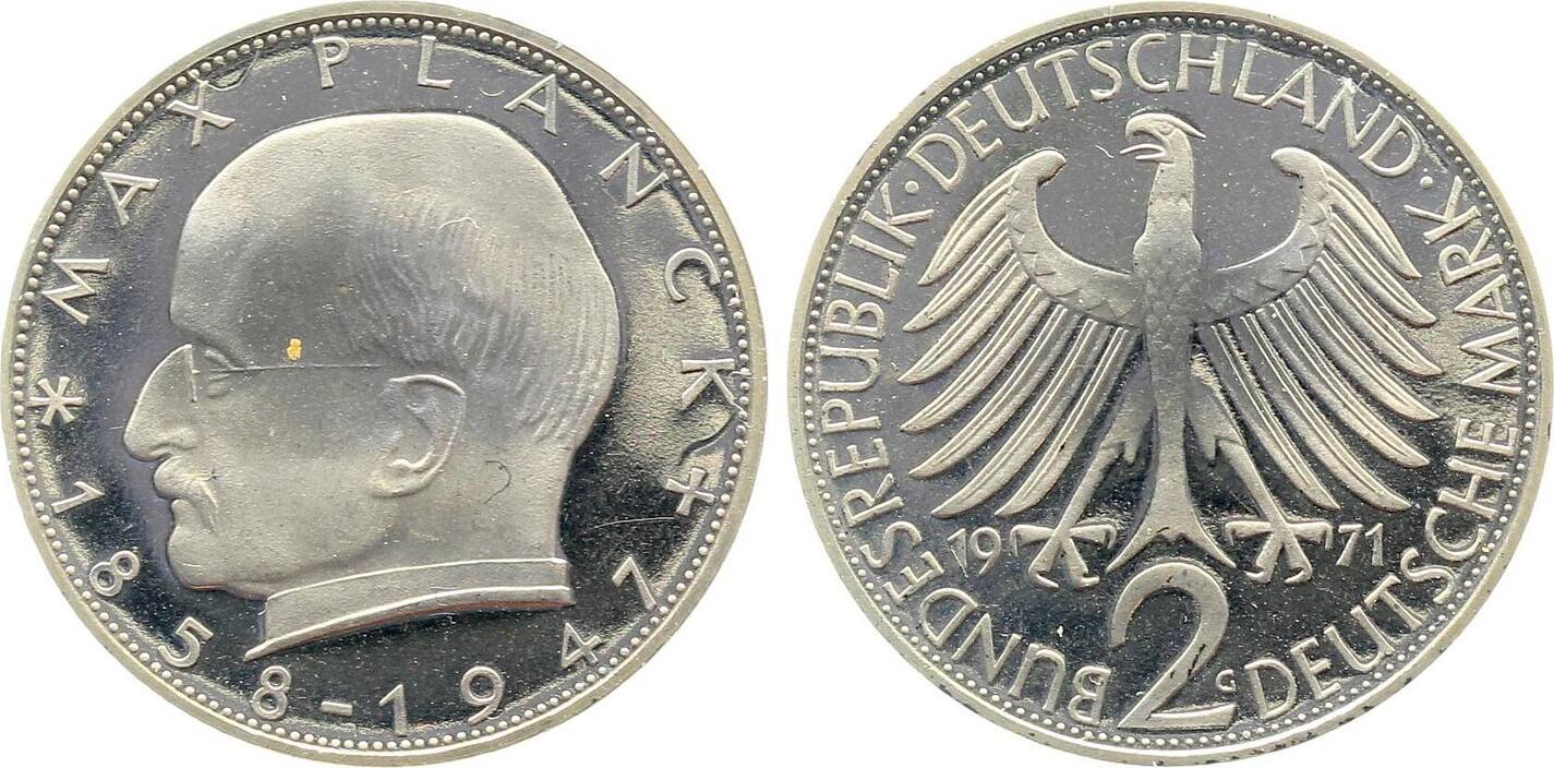 2 DM 1971 2 Mark Max Planck 1971 G J 392 PP Proof EPA 57v1 Polierte Platte