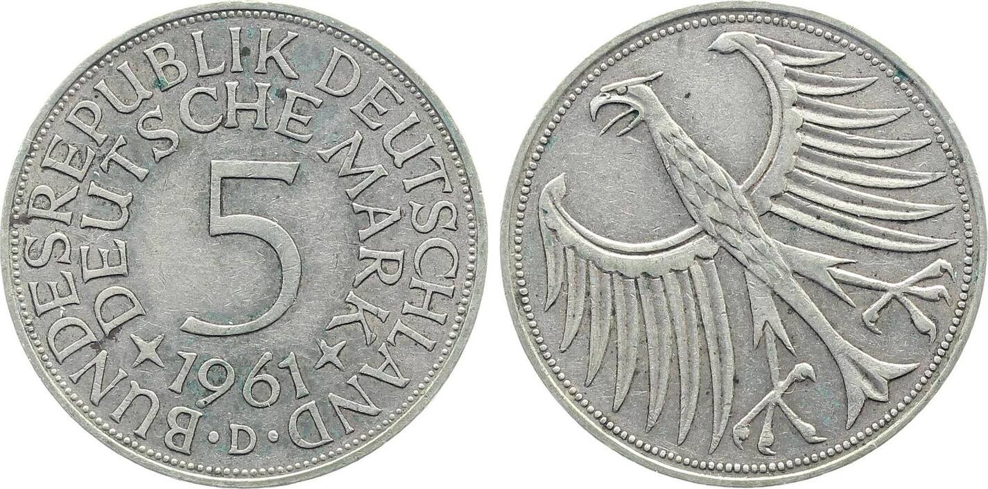 5 DM 1961 Fehlprägung 5 Mark 1961 D Stempeldrehung 340° vz/ss J 387 sehr schön/vorzüglich