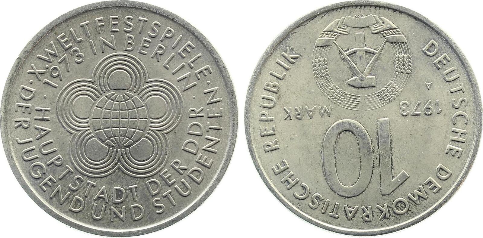 10 Mark 1973 Fehlprägung 10 Mark DDR Stempeldrehung 180° Weltfestspiele stempelglanz
