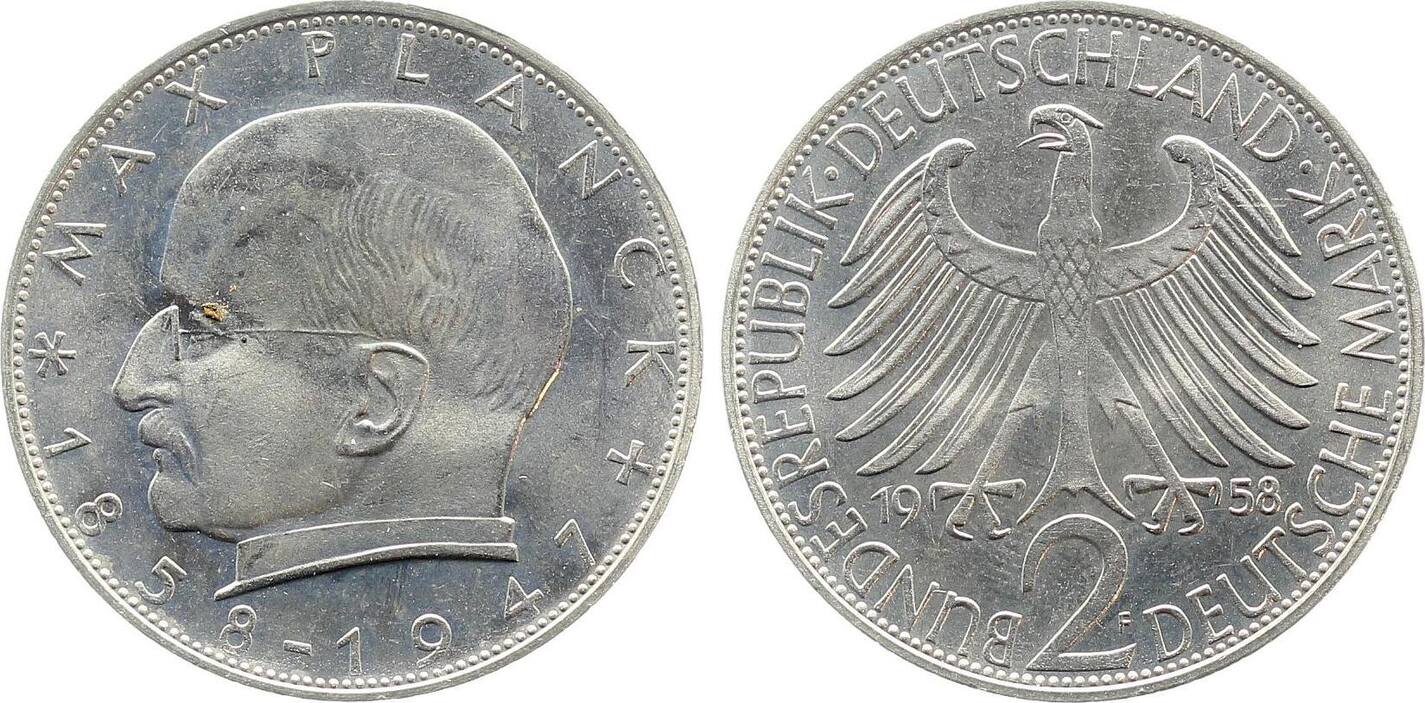2 Mark 1958 2 DM Max Planck 1958 F bfr/stgl J 392 Sonderpreis bankfrisch / stempelglanz