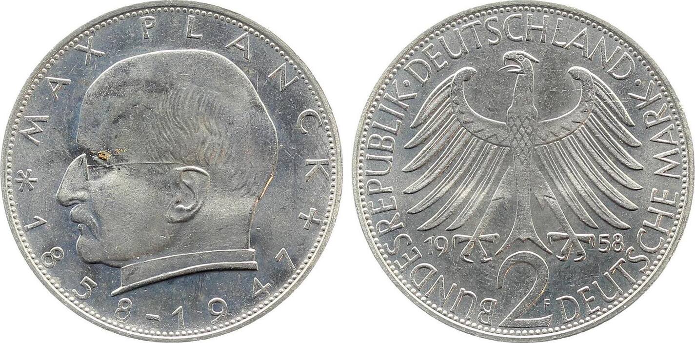 2 Mark 1958 2 DM Max Planck 1958 D bfr/stgl J 392 feinst bankfrisch / stempelglanz