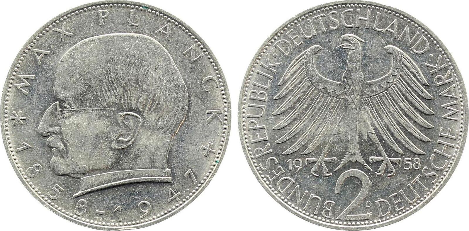 2 Mark 1958 2 DM Max Planck 1958 D bfr J 392 feinst bankfrisch