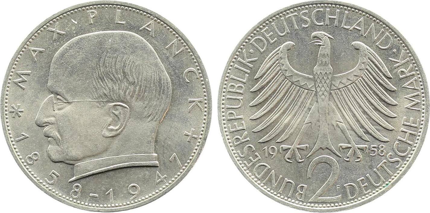 2 DM 1958 2 DM Max Planck 1958 F bfr/stgl J 392 feinst bankfrisch / stempelglanz