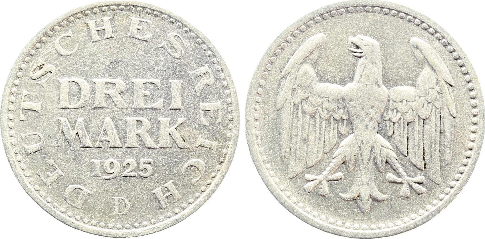3 Reichsmark 1925 3 Reichsmark 1925 D J 312 ss/vz sehr schön/vorzüglich