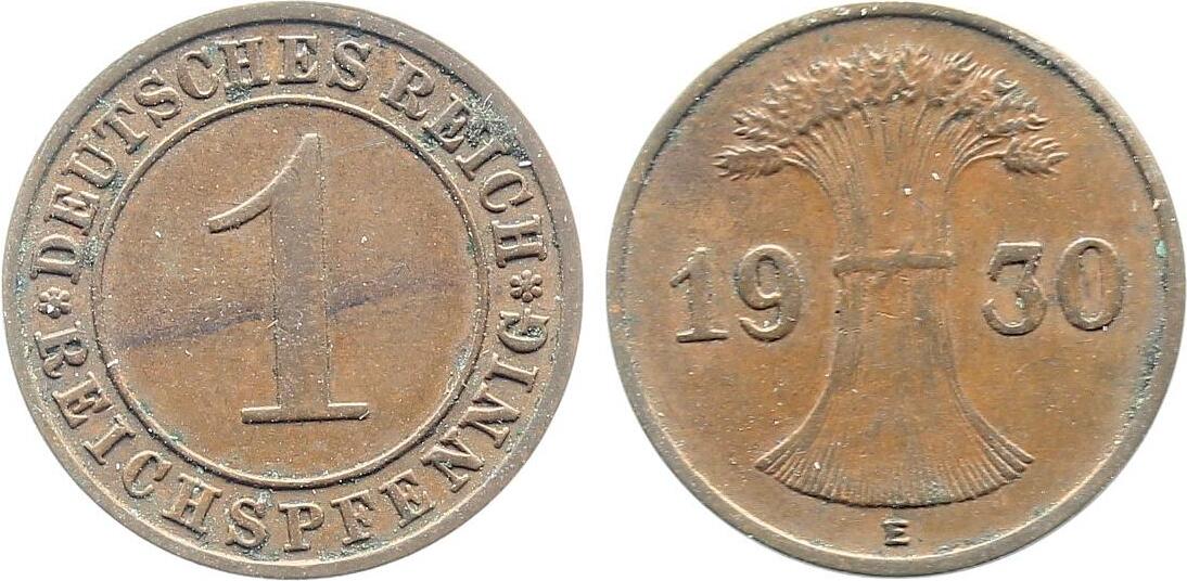 1 Pfennig 1930 1 Reichspfennig 1930 E ss/vz J 313 sehr schön/vorzüglich