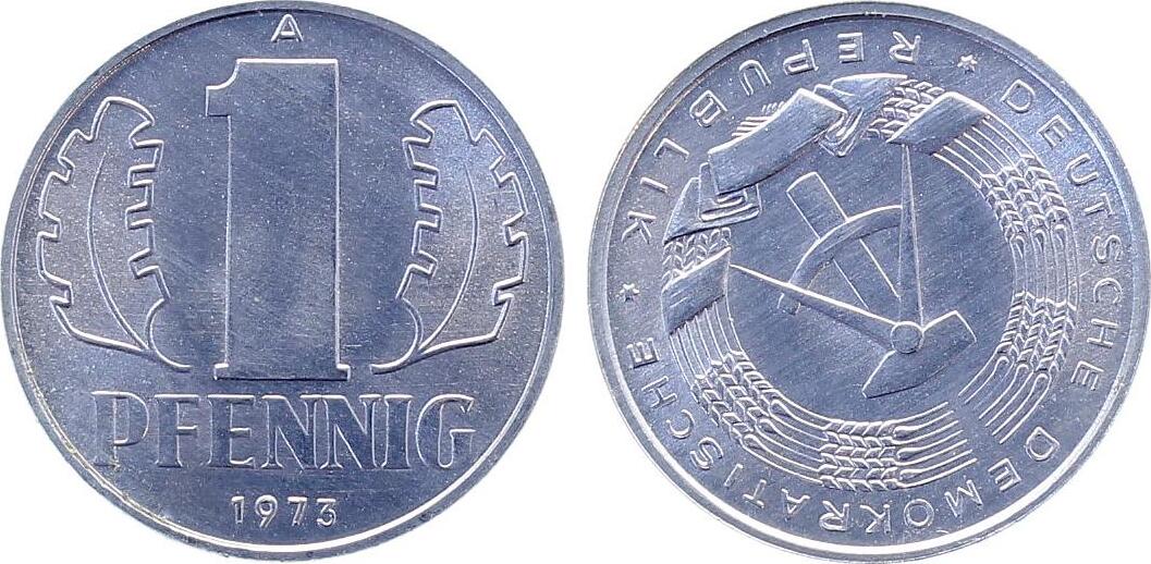 1 Pfennig 1973 Fehlprägung 1 Pfennig 1973 A Stempeldrehung ca. 150° stempelglanz