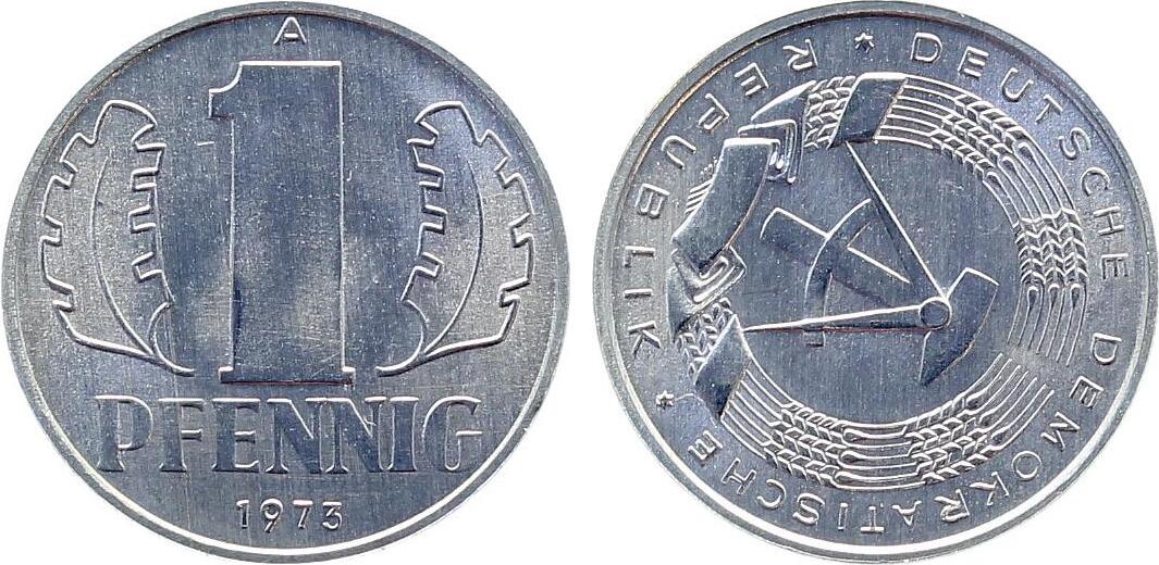 1 Pfennig 1973 Fehlprägung 1 Pfennig 1973 A DDR Stempeldrehung 110° stempelglanz