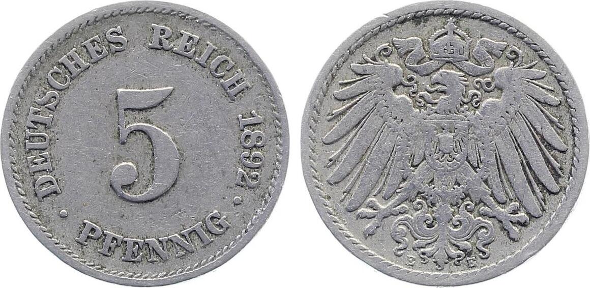 5 Pfennig 1892 5 Pfennig 1892 E J 012 ss sehr schön