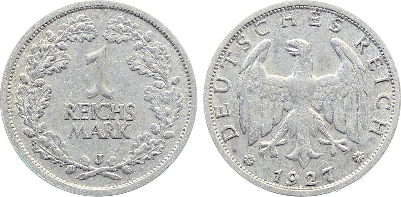 1 Reichsmark 1927 1 Reichsmark 1927 J fast vorzüglich J 319 fast vorzüglich