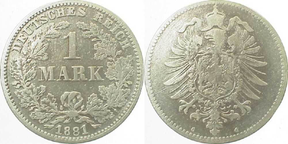 1 Mark 1881 1 Mark 1881 H J 009 ss/vz sehr schön/vorzüglich