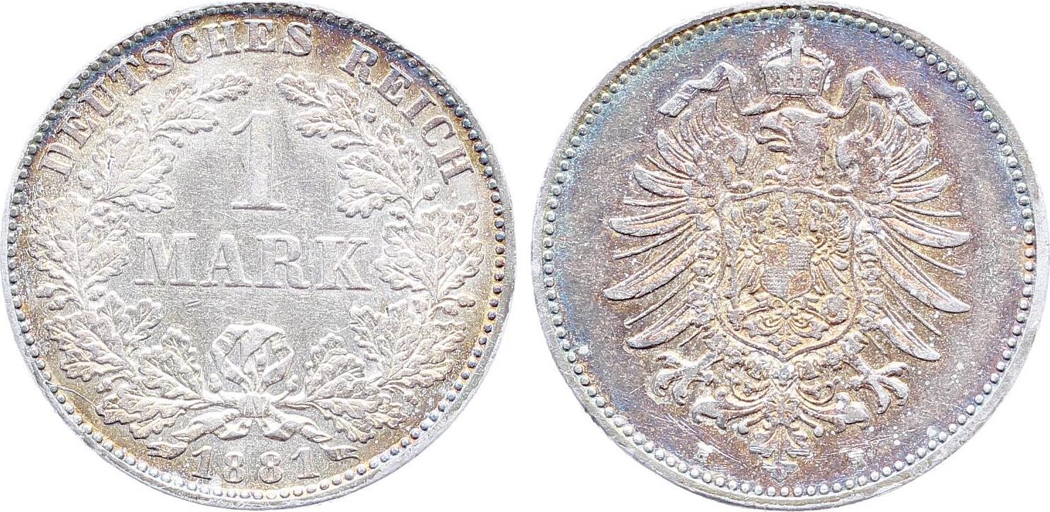 1 Mark 1881 1 Mark 1881 H J hübsche Patina 009 ss/vz sehr schön/vorzüglich