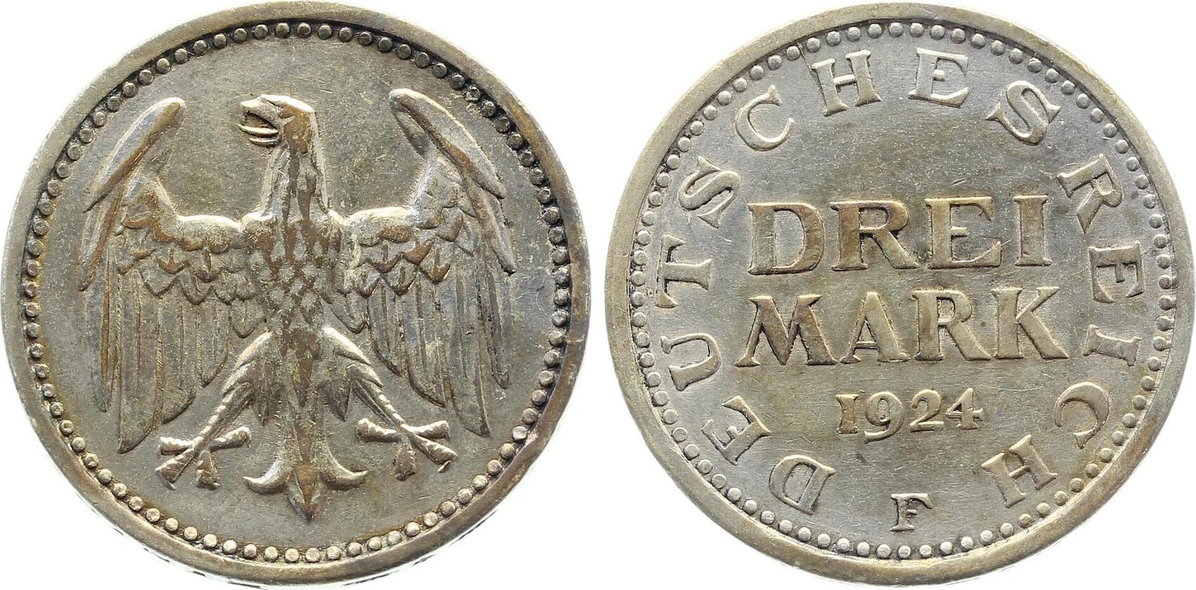 3 Mark 1924 Fehlprägung 3 Mark 1924 F J 312 Randschrift unrecht sehr schön