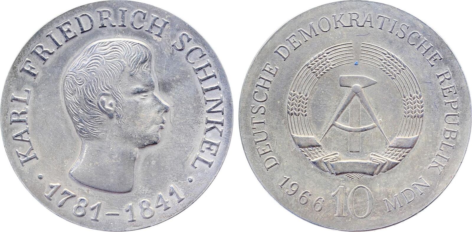 10 Mark 1966 10 Mark DDR Karl Friedrich Schinkel 1966 A prfr/stgl J 1517 prägefrisch / stempelglanz