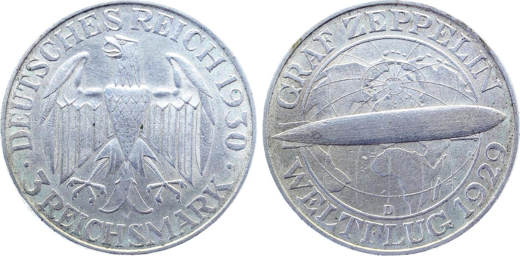 3 Mark 1930 3 Reichsmark Zeppelin 1930 D vz J 342 3 Reichsmark vorzüglich